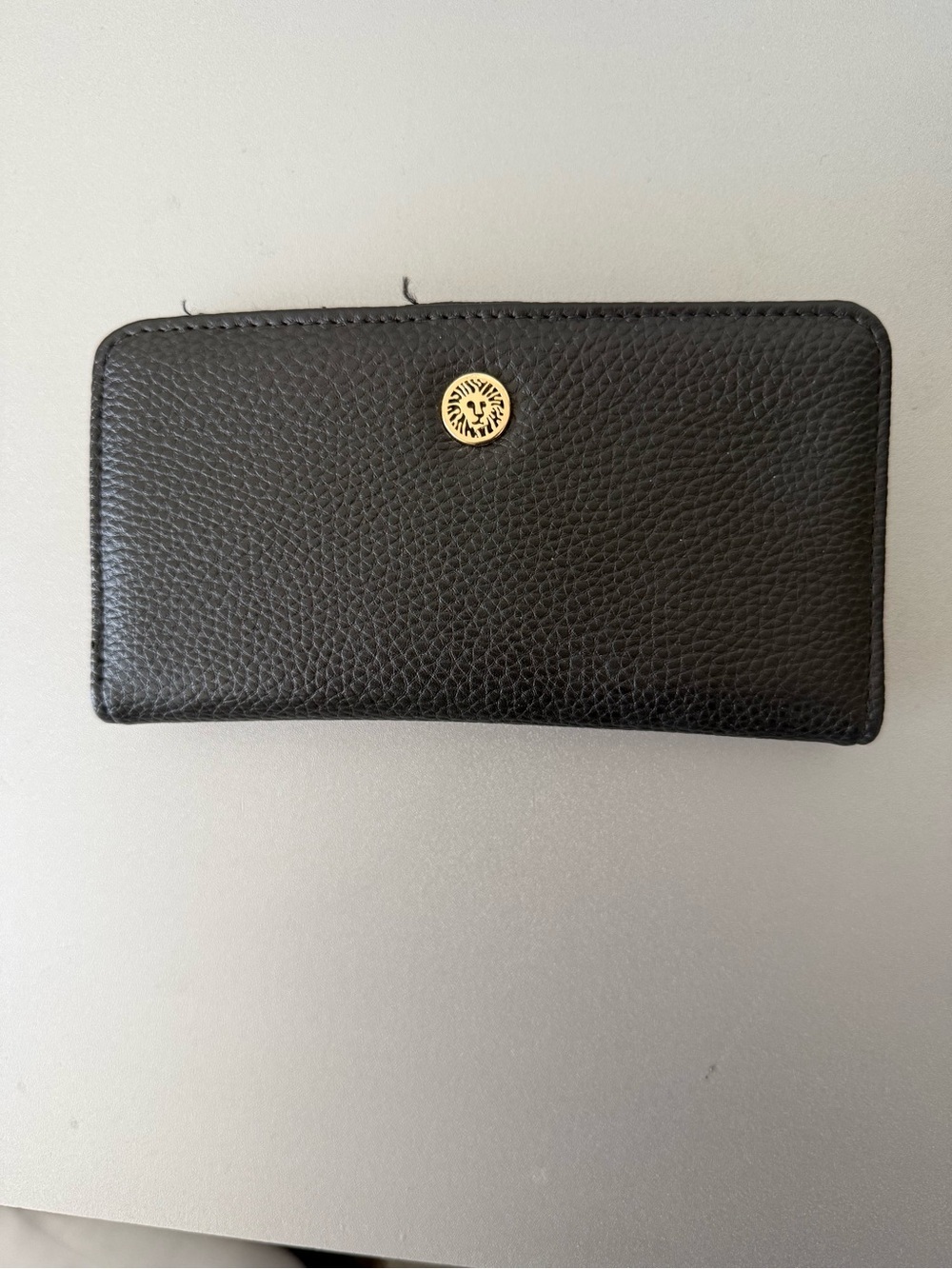 Anne Klein Black Leather Zip Wallet with Gold Accent